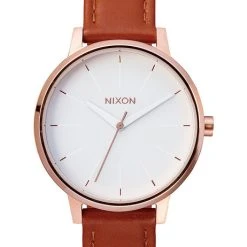 NIXON Kensington Leather Band Watch - Rose Gold/White
